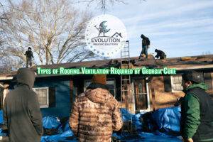 A project manager, salesman and homeowner look as a new roof is being installed